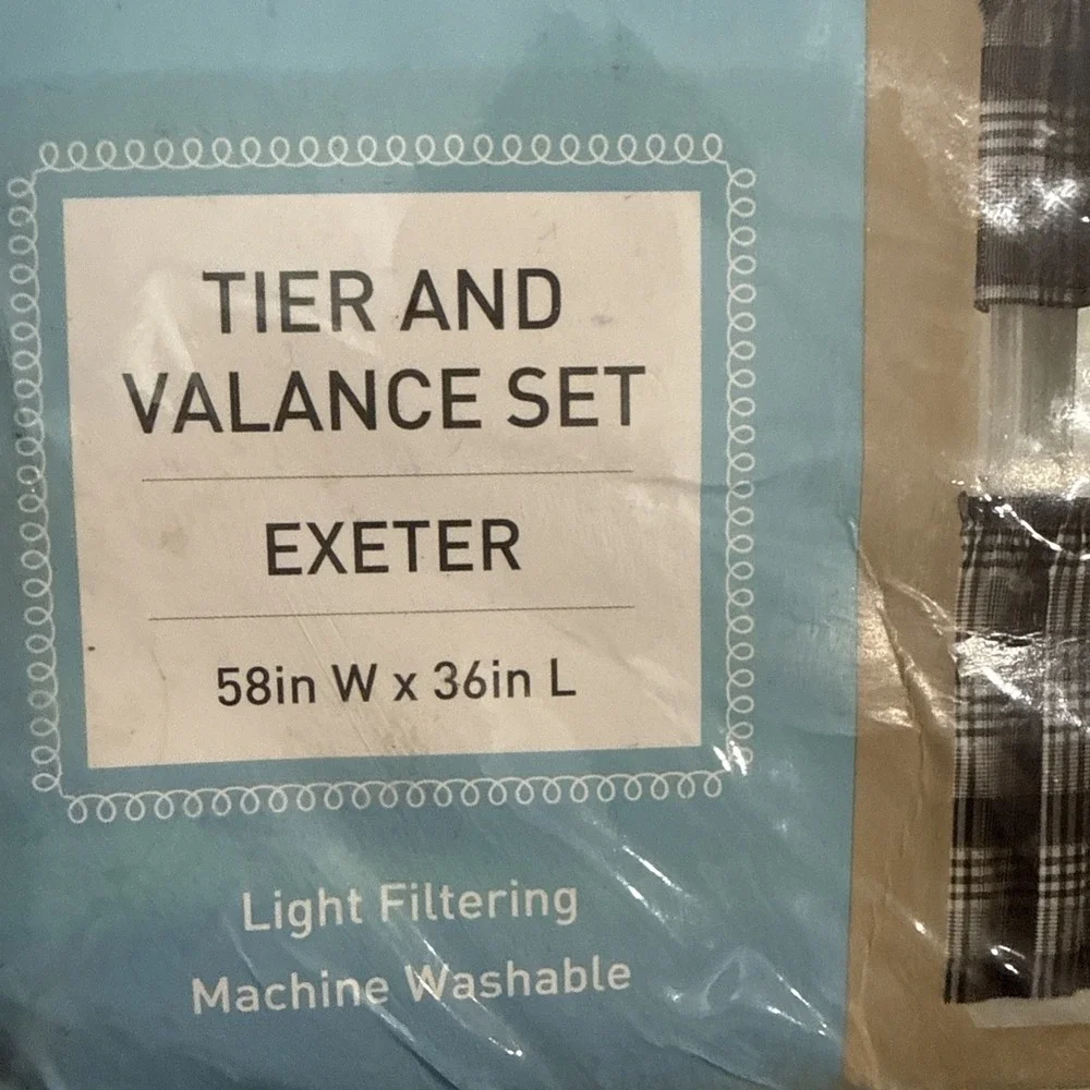 Arlee Window Accents Tier & Valance Curtain Set Exeter Black White Plaid 58 In